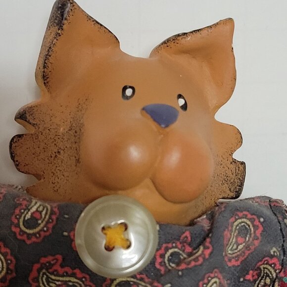 Vintage Enesco Folk Art Cat Doll With Button Accents & Plaid Outfit 14.5" - Picture 2 of 8